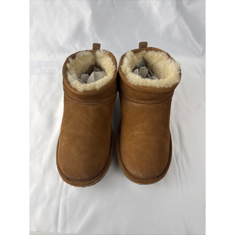 UGG Classic Ultra Mini Chestnut Suede Sheepskin Ankle Boots Womens 6